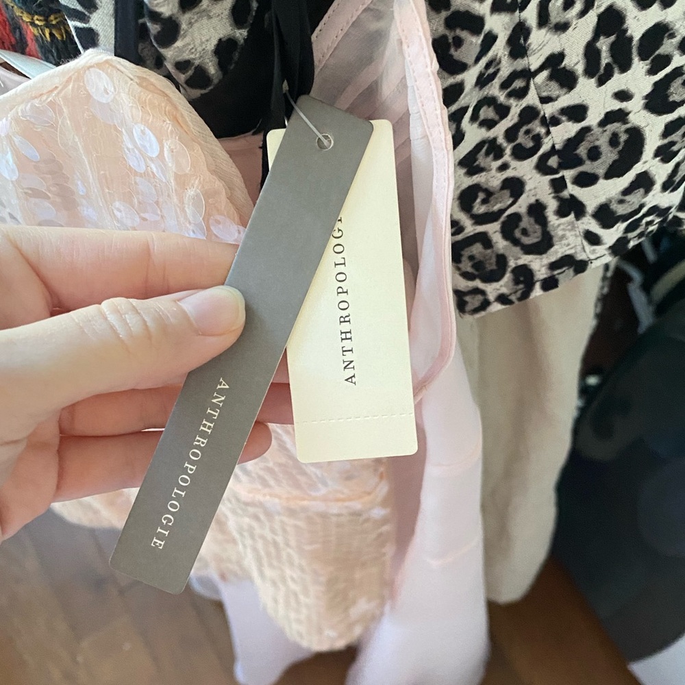 Anthropologie Pink Sheer Layer MIDI Dress - Picture 7 of 8